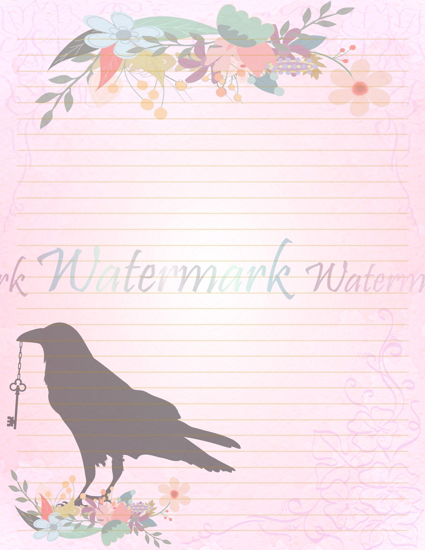 Floral Raven Stationery