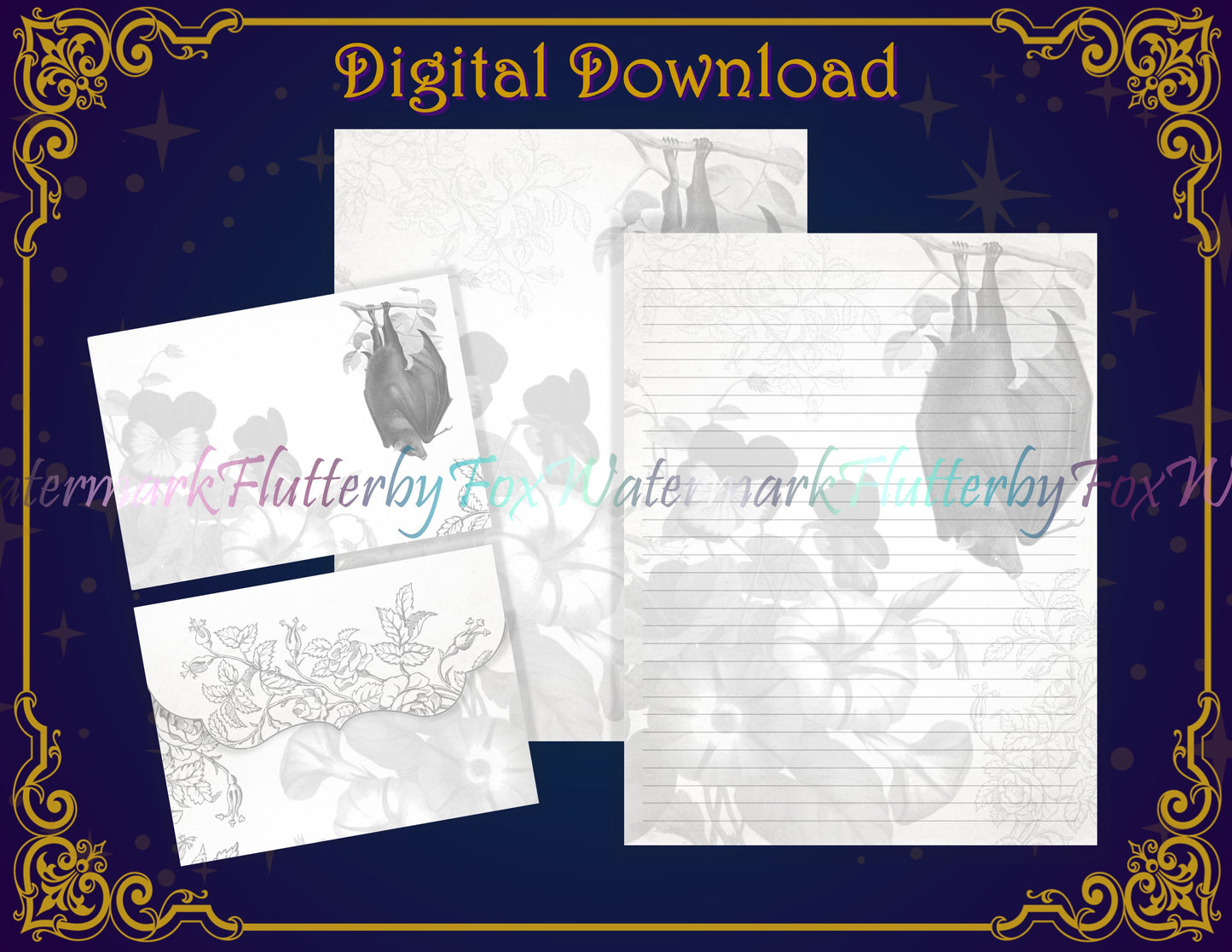 Floral Bat Stationery