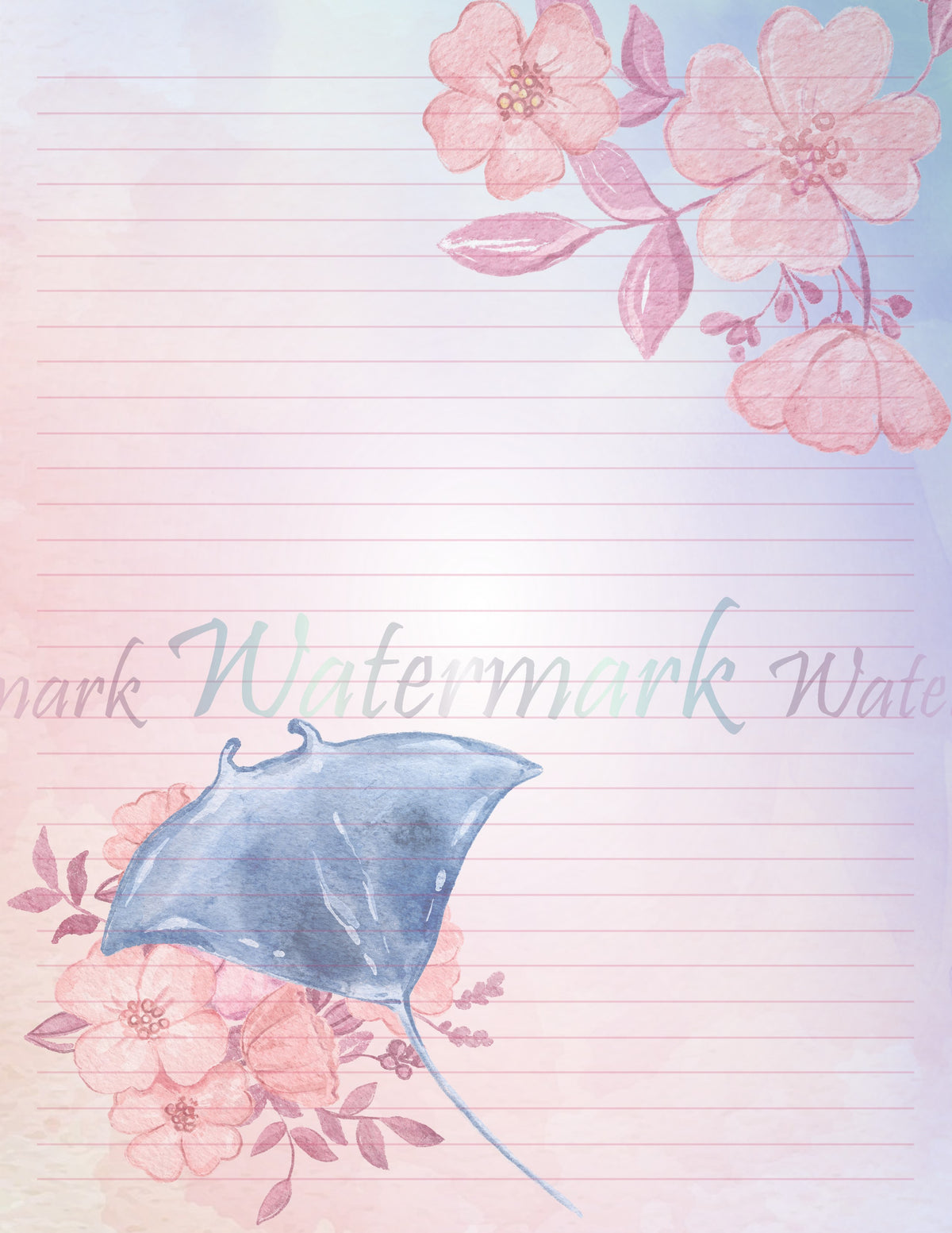 Floral Ocean Digital Stationery