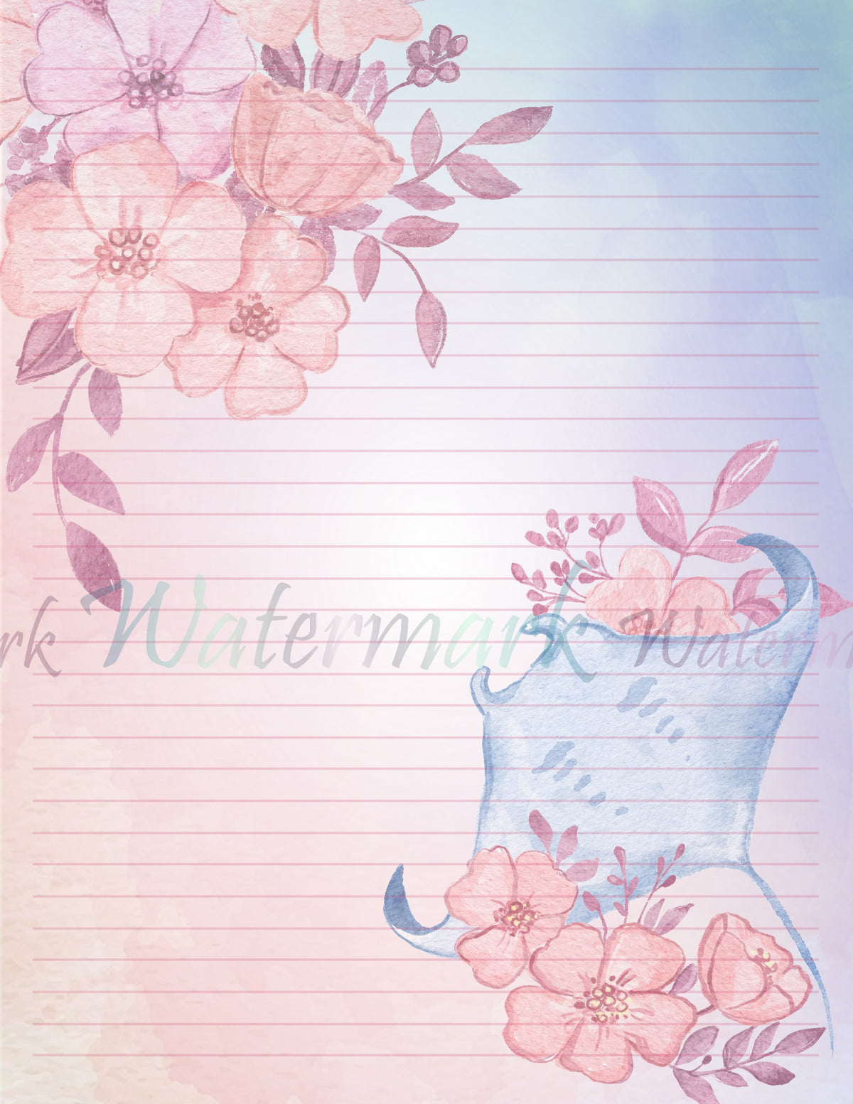 Floral Ocean Digital Stationery