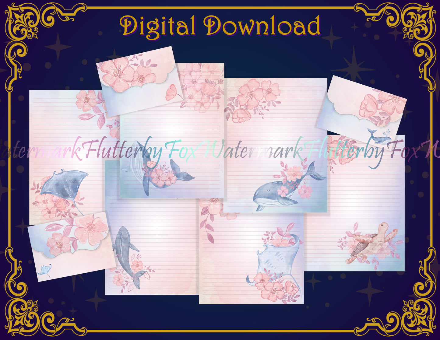 Floral Ocean Digital Stationery