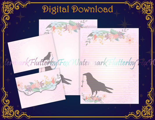 Floral Raven Stationery