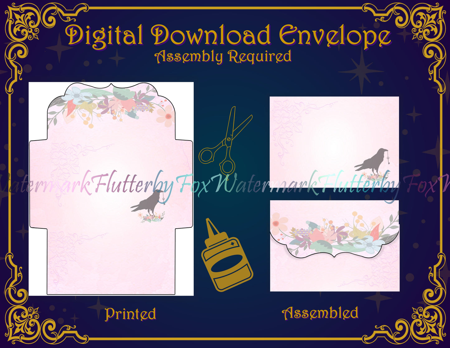 Floral Raven Stationery