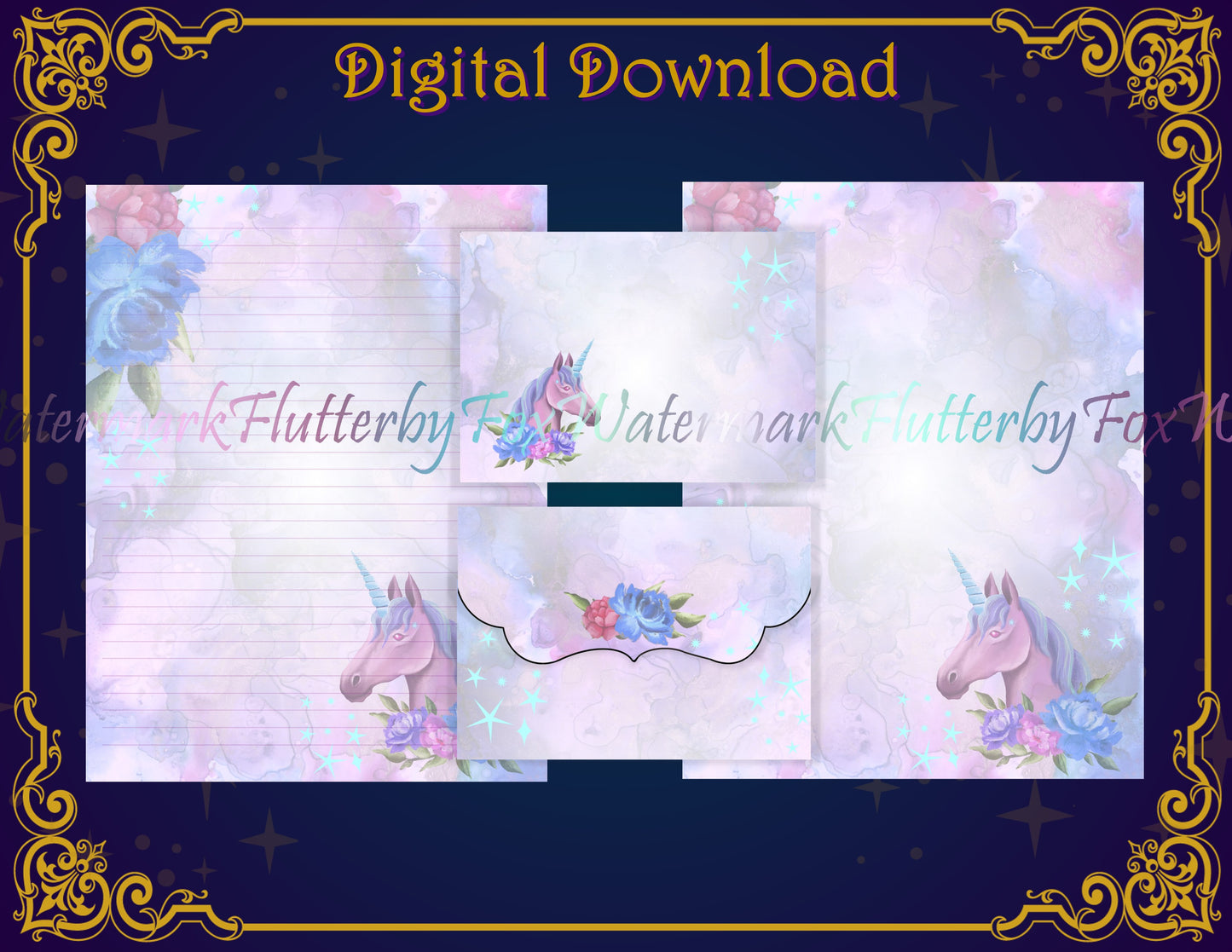 Floral Unicorn Stationery