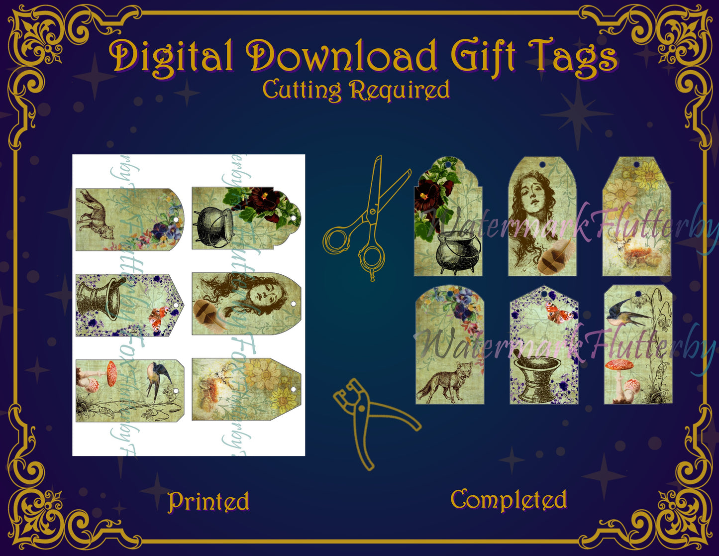 Green Witch Gift Tags - Digital
