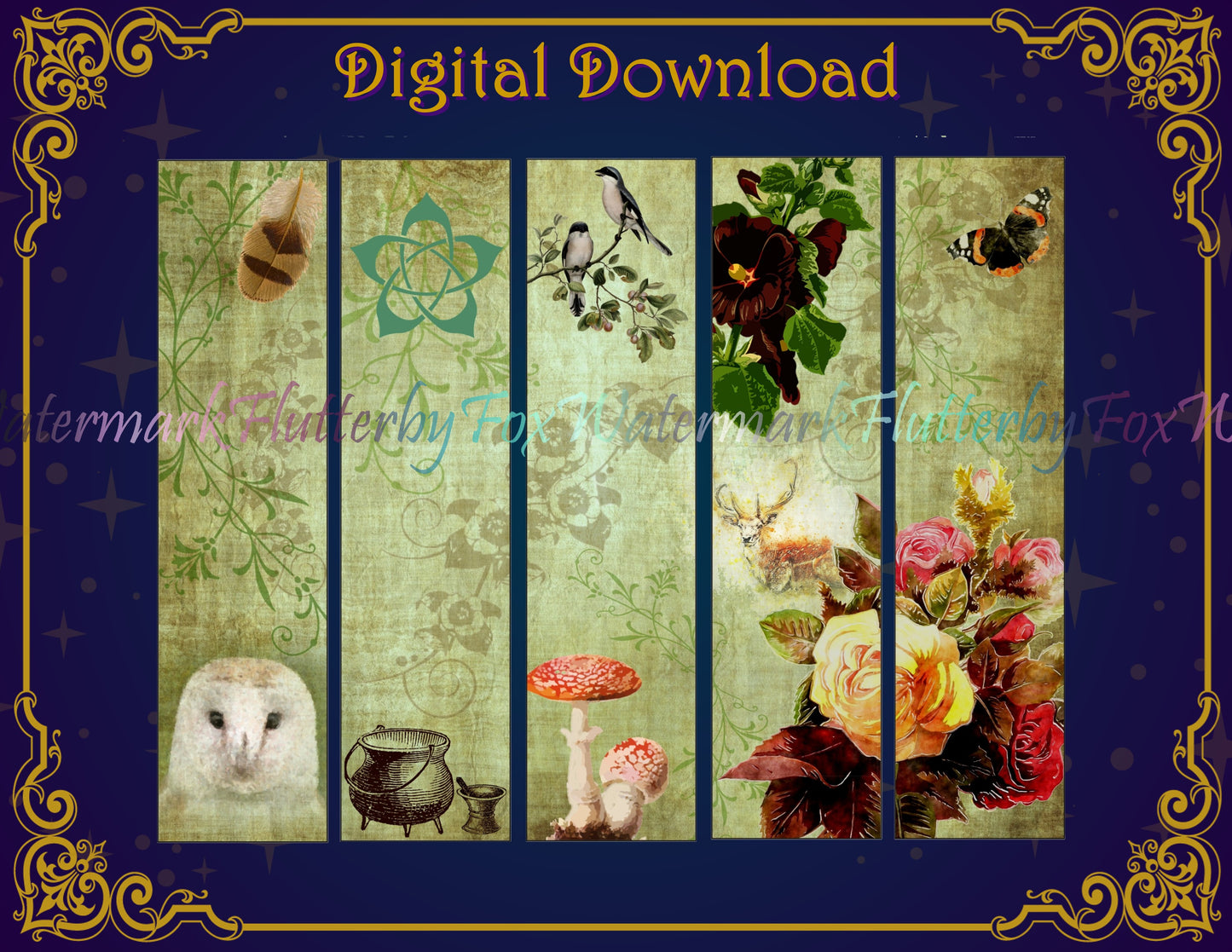 Green Witch Bookmark Set - Digital