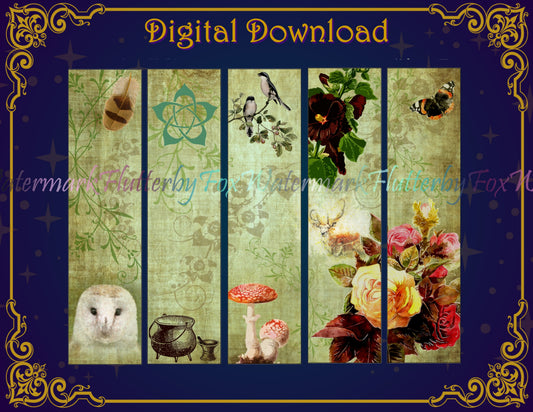 Green Witch Bookmark Set - Digital