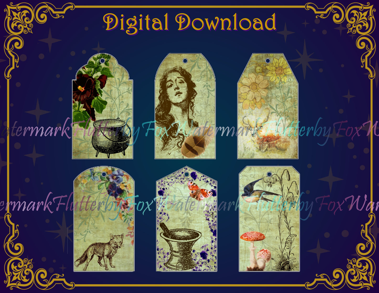 Green Witch Gift Tags - Digital