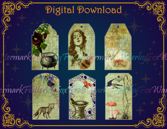 Green Witch Gift Tags - Digital