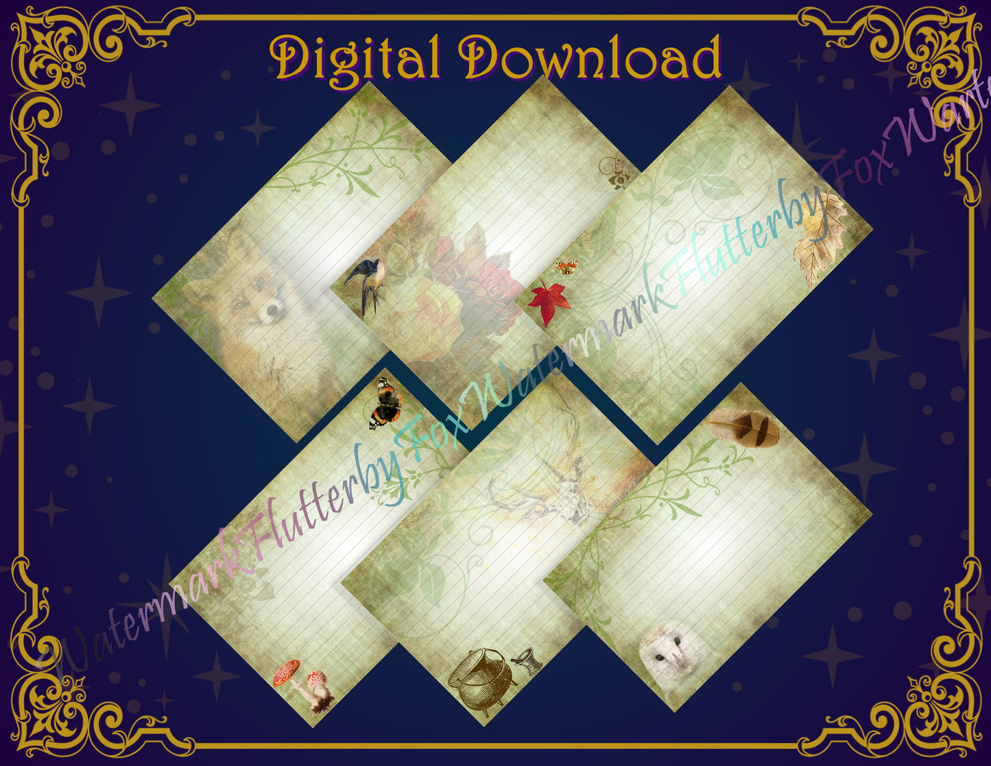 Green Witch Note Cards - Digital