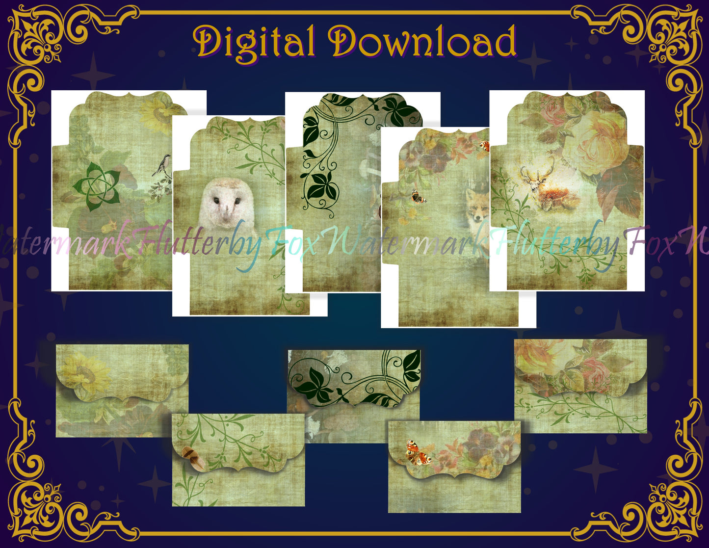 Green Witch Envelope Set - Digital
