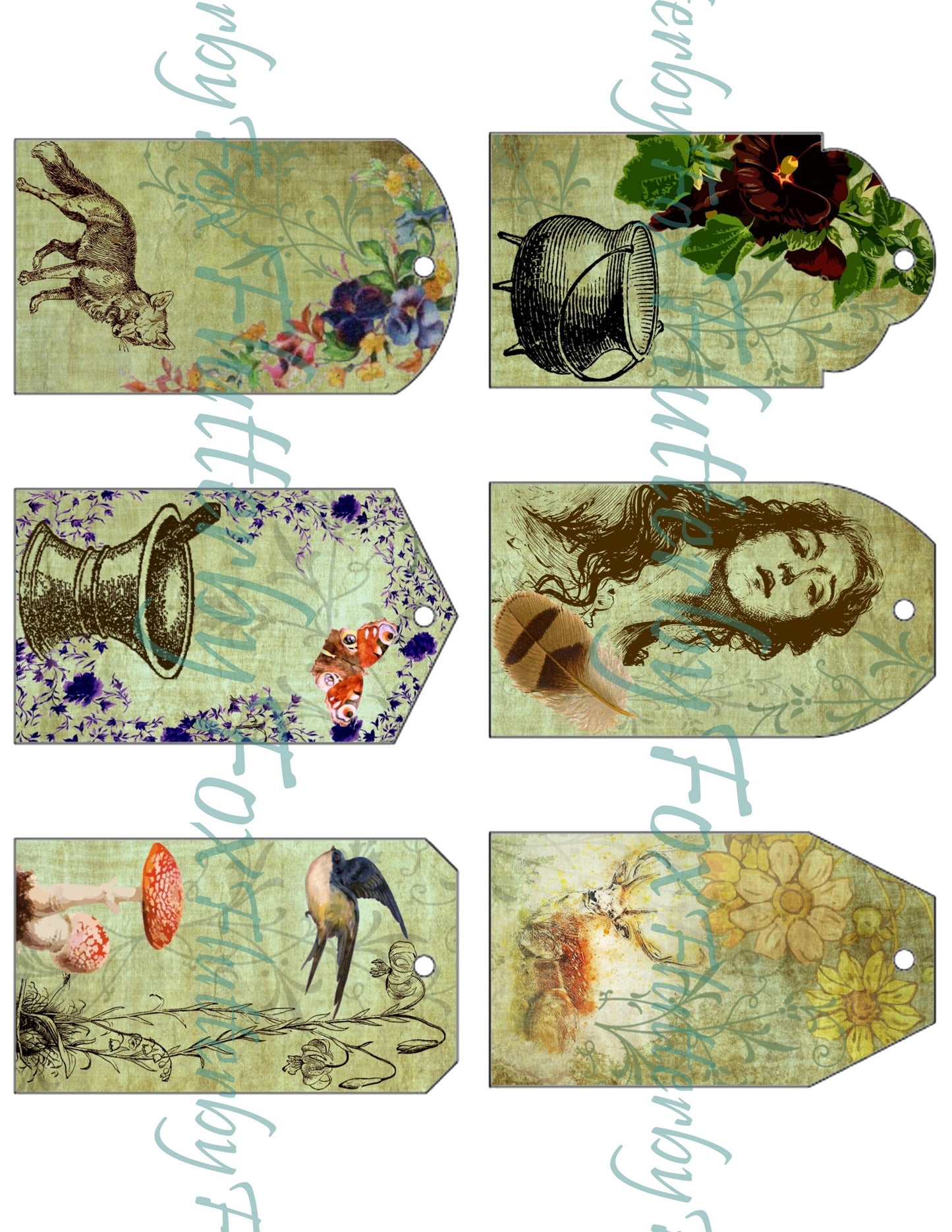 Green Witch Gift Tags - Digital