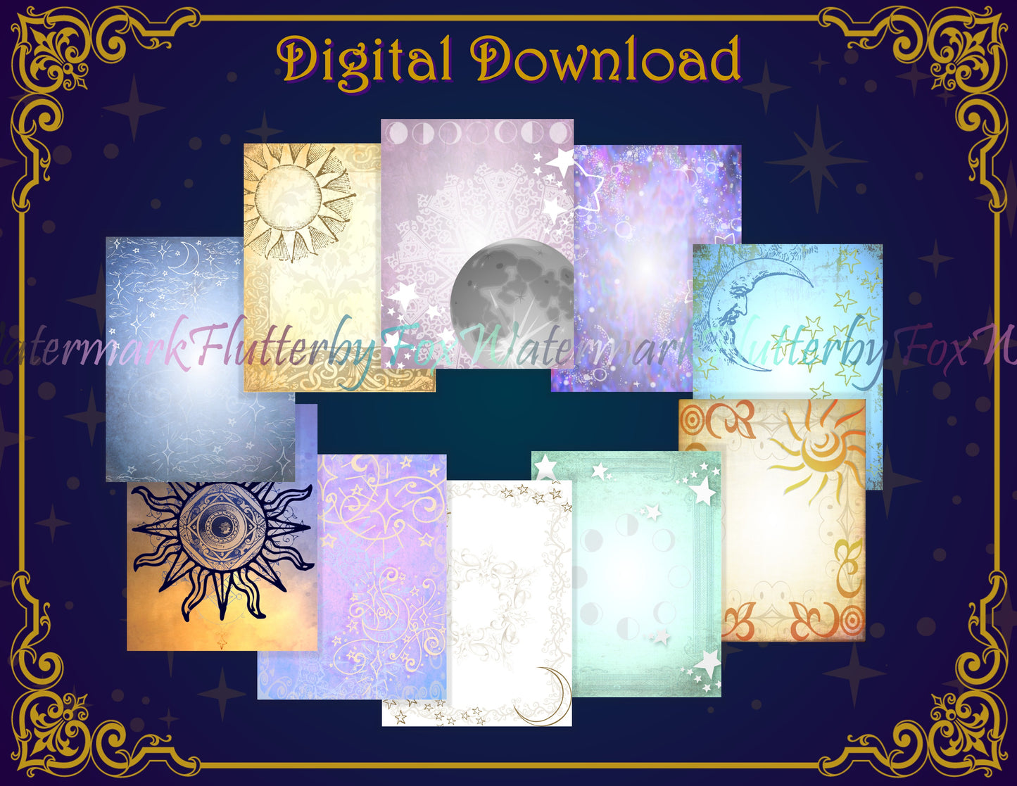 Sun & Moon Junk Journal Pages - Digital
