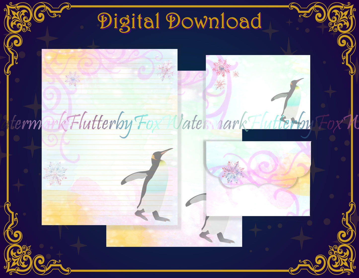 Pastel Penguin Stationery - Digital