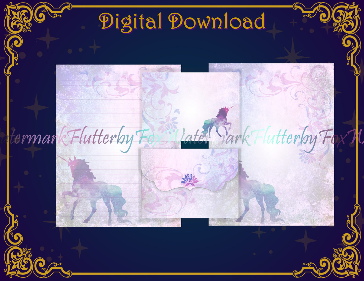 Purple Unicorn Stationery