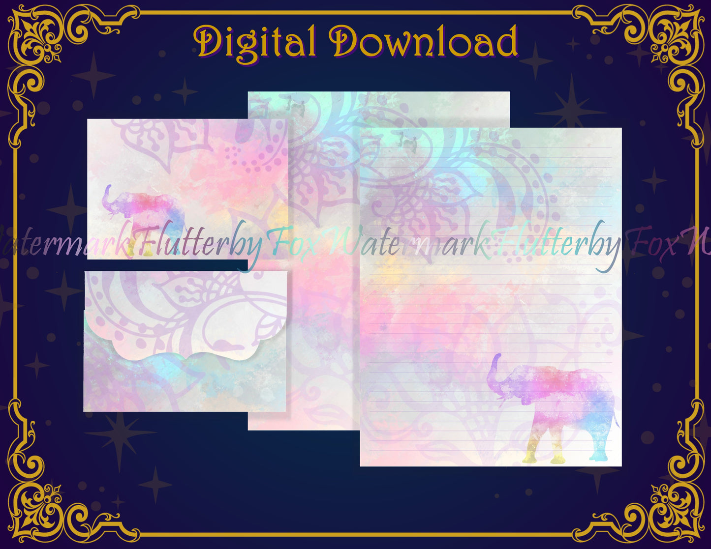 Rainbow Elephant Stationery - Digital
