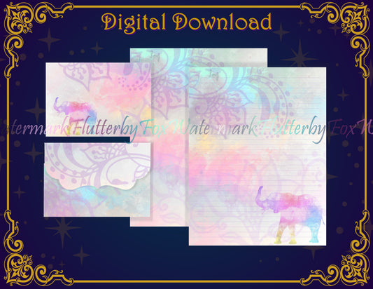 Rainbow Elephant Stationery - Digital