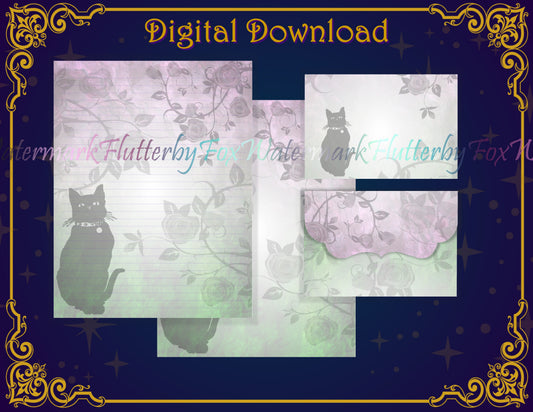 Rose Cat Stationery - Digital